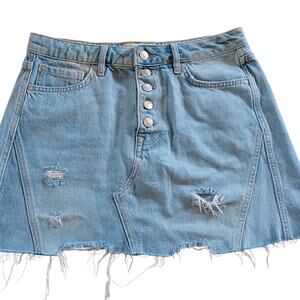 We The Free Button Fly Mini Denim Raw Hem A‎ Line Micro Skirt Light Wash 29